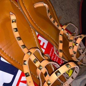 tan studded gladiator sandals flats